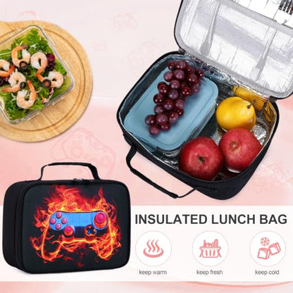 Scothen 3PCS Boys Backpack Set, Cool Backpack for Boys with Lunch Bag & Pencil Case, Kids School Bag Teen Boy Bookbag for Kindergarten Elementary Middle School with USB Charging Port - color: Red Flame