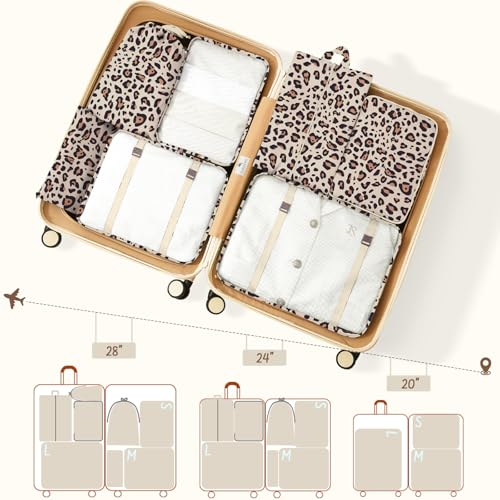 9 Set Packing Cubes for Travel Essentials - Lightweight Carry-On Luggage Organizer Bags with Shoe, Clothes & Laundry Bags for Airplane, Family & Business Travel, Leopard print - color: Leopard print