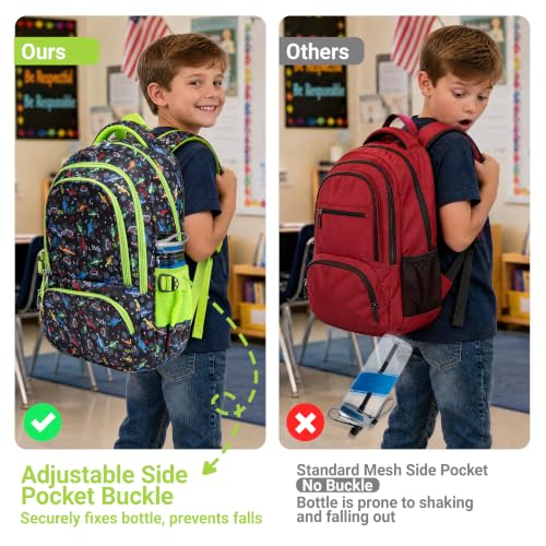 BLUEFAIRY Kids Backpacks for Boys Girls Ages 6-8 8-10 10-12 Elementary Middle School Backpack 17 Inch Back to School Bookbag with Laptop Compartment Mochilas Escolares para Niños Niñas (Green Car) - color: Green Car