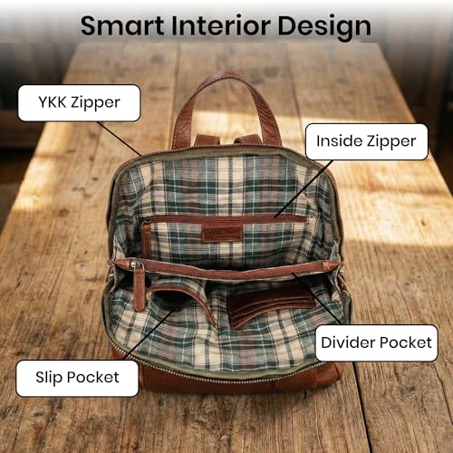 Genuine Leather Backpack for Women - 12.5 Inch with Adjustable Shoulder Strap - Stylish and Durable (Tan) - color: Tan