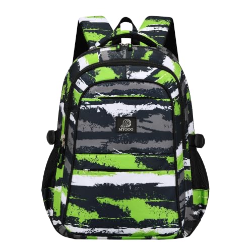 MYGOO Boys School Backpack Euclid Urban Green Bookbag for Elementary Middle School Ages 5-12, 17 inch Large Capacity 24L Kids Student Travel Bags - color: Euclid Urban Green