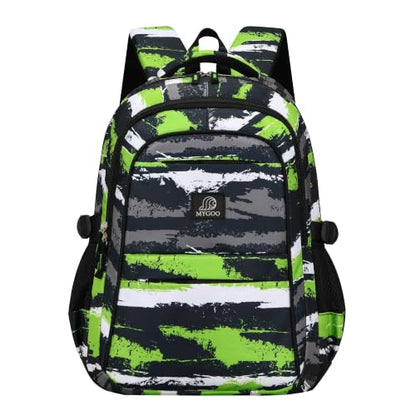 MYGOO Boys School Backpack Euclid Urban Green Bookbag for Elementary Middle School Ages 5-12, 17 inch Large Capacity 24L Kids Student Travel Bags - color: Euclid Urban Green
