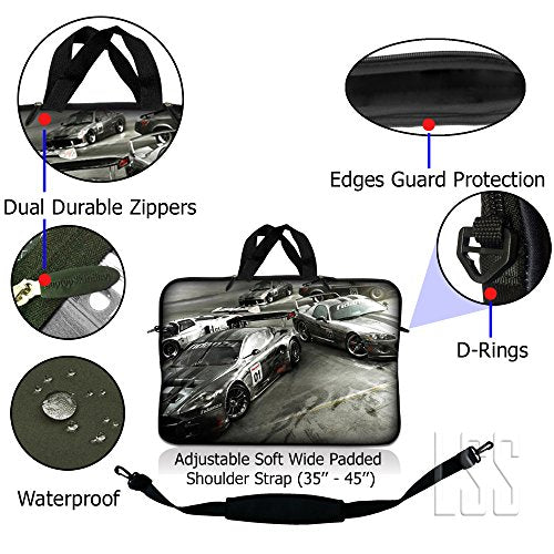 LSS 15-15.6" Laptop Sleeve Bag with Matching Laptop Skin Sticker & Mouse Pad Combo | Carrying Case for 14" 15" 15.6" - Racing Cars - color: Racing Cars, size: 15 inch