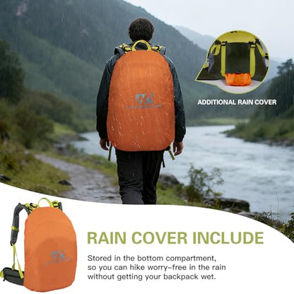 Farmer&Donkey Hiking Backpack, 40L Waterproof Camping Backpack with Packable Back Panel & Rain Cover, Men Women Rucking Backpacking Backpack Outdoor Sport Lightweight Travel Daypack for - color: Green