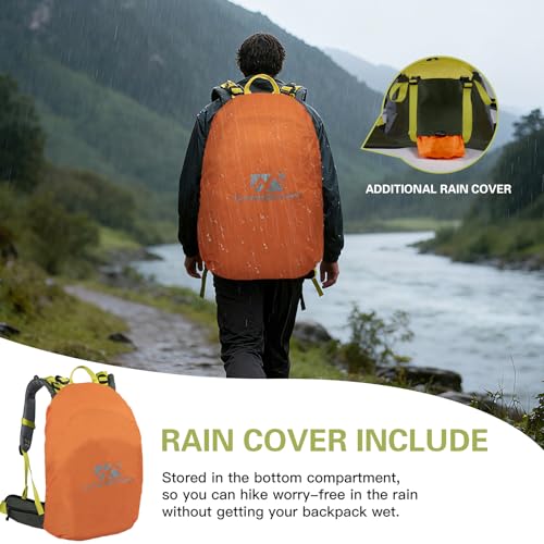 Farmer&Donkey Hiking Backpack, 40L Waterproof Camping Backpack with Packable Back Panel & Rain Cover, Men Women Rucking Backpacking Backpack Outdoor Sport Lightweight Travel Daypack for - color: Green