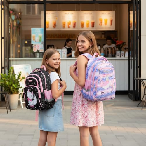 Cusangel Backpack for Girls Boys School Bookbags Kindergarten Elementary Lightweight Waterproof Multifunctional Large Capacity for Backpack (16 inch cat Fun Prints) - color: Black Cat 16in