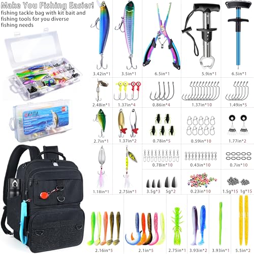 Fishing Backpack with Tackle Boxes and Rod Holder, 24L Fishing Sling Bag with Fishing Lures Kit, Fishing Gear Bag Gifts for Men Women - Black Backpack - color: Black Backpack