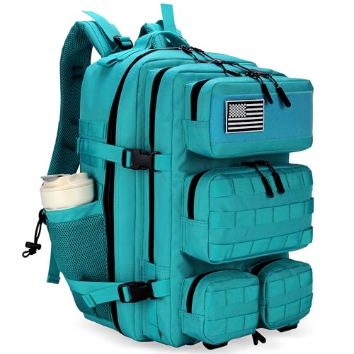 55L Tactical Backpack Heavy Duty Military Rucksack Molle Backpack 3 Day Assault Pack for Work Outdoors - color: Lakeblue