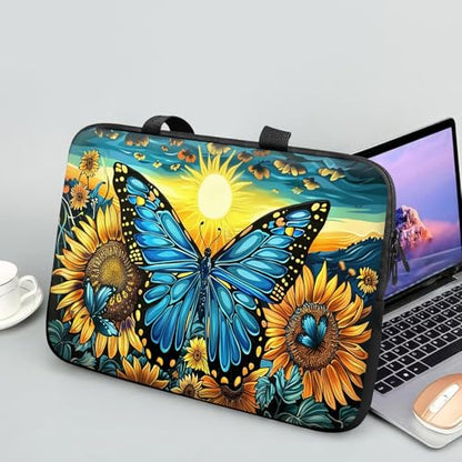 14 15 15.4 15.6 inch Laptop Handle Bag Computer Bag, Pouch Holder Notebook Sleeve Cover Soft Case Compatible for Dell,Lenovo,Toshiba HP, Asus Notebook-Blue Butterfly Sunflower - color: Blue Butterfly Sunflower