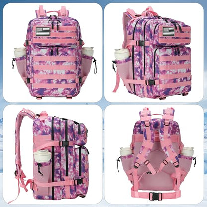 Lovelinks21 45L Tactical Assault Backpack 3 day assault pack with Molle Waterproof backpack Rucksack for Tactical Backpacks (Rose Tie-Dye) - color: Rose Tie-dye