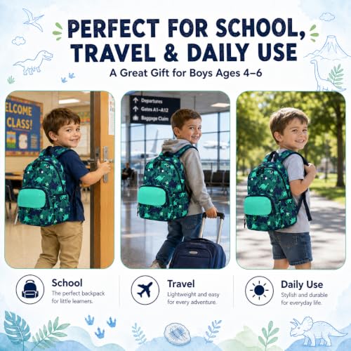 BTOOP Dinosaur Kids Backpack for Boys Girls 3-6, Cute Preschool Kindergarten Backpack with Insulated Lunch Compartment & Chest Strap, Lightweight School Travel Bag Fits A4 Folder - color: Dinosaur, size: Age 3-6 (14.5" H Fit Folder)