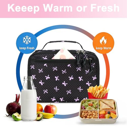 LEDAOU Lunch Box Kids Insulated Lunch Bag Girls Boys Toddler Reusable Lunchbox for School Picnic Hiking (Purple Bow) - color: Purple Bow