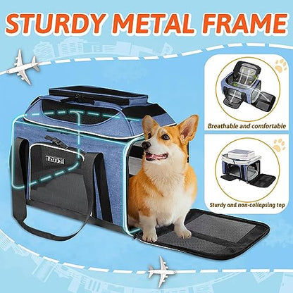 Petskd Top-Expandable Pet Carrier 18x13x9.5 Inches Southwest Airline Approved, Soft-Sided Carrier for Small Cats and Dogs with Locking Safety Zippers and Anti-Scratch Mesh(Blue) - color: Blue, size: 18.0"L x 13.0"W x 9.5"H
