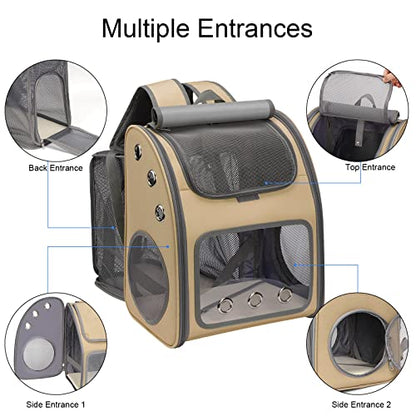 Expandable Cat Backpack Carrier for Cats & Small Dogs Up to 18 lbs | Portable Pet Travel Carrier, Super Ventilated Design, Airline Approved, Ideal for Traveling/Hiking/Camping, Khaki - color: Khaki-Standard