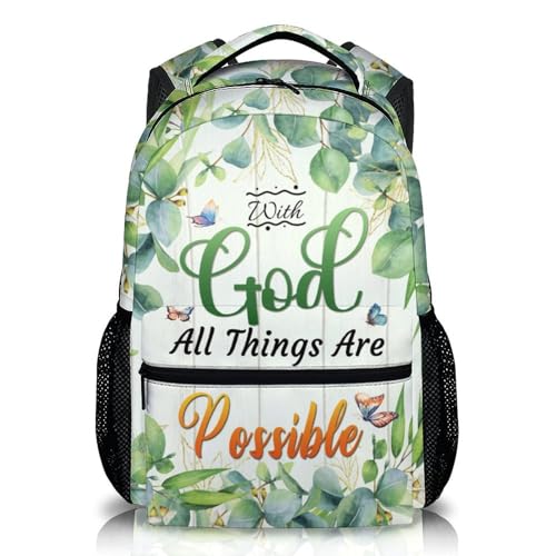 Christian Backpack for Kids Teens Girls Women, Floral School Backpacks for Kindergarten Elementary Middle College - color: Green