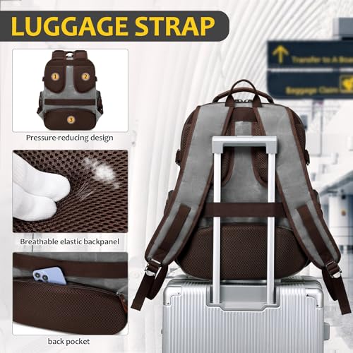 Travel Laptop Backpack 17.3 inch XL Computer Backpack for Men Waxed Canvas College Daypack Business Backpack Gray - color: Gray