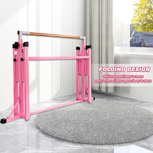 Marfula Gymnastic Bar For Kid and Teenage of 3-25, 5Ft/8 FT Base Length 4Ft Width 5Ft Adjust Height, Gymnastic Kip Bar For Gymnast, Gymnastic Training Equipment For Professional Training Home Club Use - color: Bar With Mat-Hot Pink(5 Ft Base)