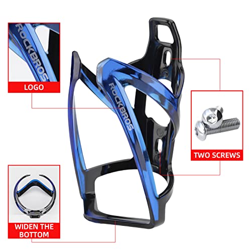 ROCKBROS Bike Water Bottle Holder Ultra-Light Bicycle Bottle Cages with Screws Tool, Universal Bike Cup Holder Rack for Road MTB Bikes… - color: Blue-Black, size: Standard