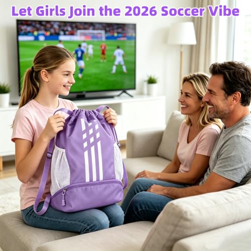 Soccer Bag, Youth Soccer Basketball Bag with Compartments Drawstring Backpack for Football Volleyball Gym Training (Purple) - color: Purple