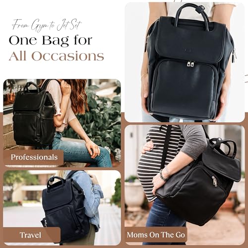 Citi Collective Explorer Black Diaper Bag Backpack - Vegan Leather Diaper Bag with Shoulder Strap, Insulated Bottle Pockets, Changing Pad, Stroller Clip- Versatile Diaper Bag for Baby - color: Black