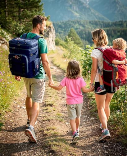 Alphasonik Cooler Backpack 40 Cans Insulated Backpack Cooler for Men & Women, 2 Leak Proof Compartments Coolers Bag for Beach Travel Picnic Hiking BBQ Fishing Outdoor Camping - color: Navy