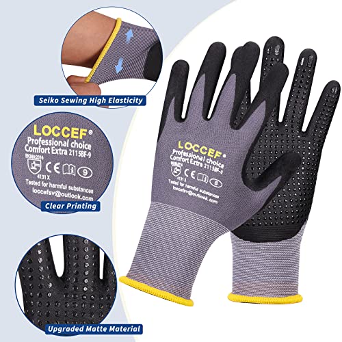 LOCCEF Work Gloves MicroFoam Nitrile Coated-6 Pairs,Endurance Seamless Knit Nylon,Dots on palm,Tacky Dot Grip Gloves - color: Black 6-pairs