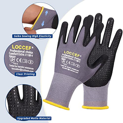 LOCCEF Work Gloves MicroFoam Nitrile Coated-6 Pairs,Endurance Seamless Knit Nylon,Dots on palm,Tacky Dot Grip Gloves - color: Black 6-pairs