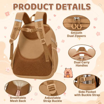 Capybara Backpack for Girls, 4 PCS Capybara Backpack with Lunch Box Set, Cute Kawaii Large Laptop Bookbag, School Bag for Elementary Kids & Teens - color: Capybara