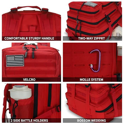 Sparklekle Military Tactical Backpack 45L 3 Day Assault Pack Waterproof Molle Hiking Rucksack for Men&Women (Red) - color: Red, size: 45L