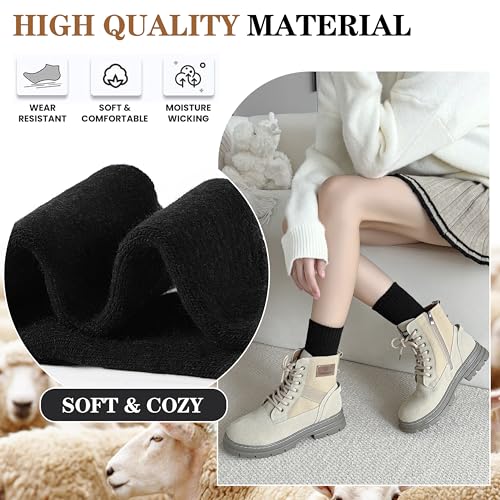 MOGGEI 5 Pairs Womens Merino Wool Socks Hiking Warm Winter Thick Thermal Crew Cozy Cabin Ladies Gift Comfy Boot Work Socks - color: Black B