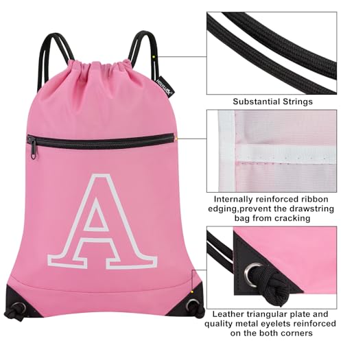 HOLYLUCK Drawstring Bags Initial Backpack Sackpack Cinch Bags for Sports, Gym, Travel, Beach (Pink-A) - color: Pink-a