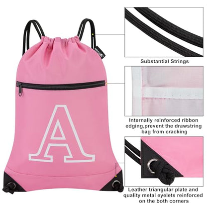 HOLYLUCK Drawstring Bags Initial Backpack Sackpack Cinch Bags for Sports, Gym, Travel, Beach (Pink-A) - color: Pink-a