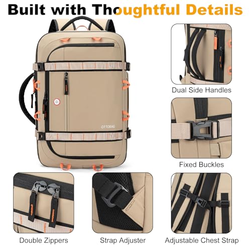 40L Travel Backpack,TSA Approved Carry On Backpack,Business Work Bag with Wet/Dry Compartment, Fits 17.3" Laptop, Duffel Bag for Men Women(Khaki) - color: Khaki