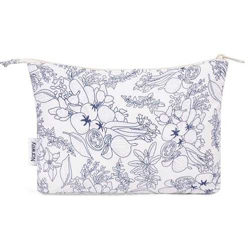 Narwey Small Makeup Bag for Purse Travel Makeup Pouch Cosmetic Bag Zipper Pouch Bags for Women (Navy Blue Flower) - color: Navy Blue Flower