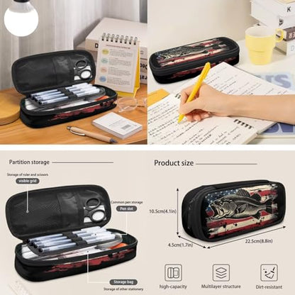 School Backpack Set with Lunch Box Pencil Case 3 In 1 American Flag Fish School Bag Bookbag for Boys Girls Lager Capacity Student Daypack - color: American Flag Fish