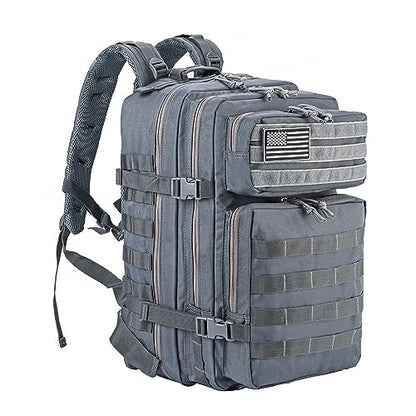 LHI Military Tactical Backpack for Men and Women 45L Army 3 Days Assault Pack Bag Large Rucksack with Molle System - Grey - color: Grey