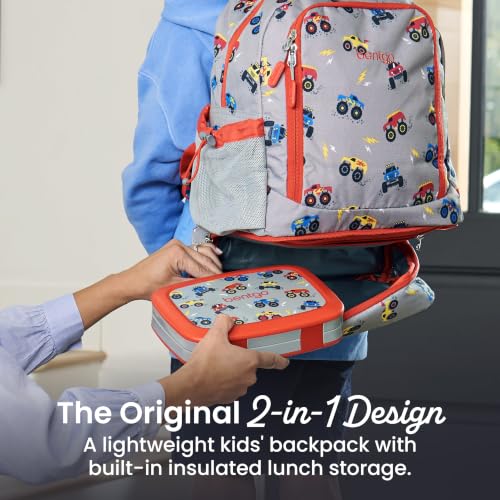 Bentgo Kids 2-in-1 Backpack & Insulated Lunch Bag - Durable 16” Backpack & Lunch Container in Unique Prints for School & Travel - Water Resistant, Padded & Large Compartments (Trucks) - color: Trucks