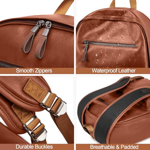 weiatas Leather Laptop Backpack for Men Women Work, Lightweight School Backpack Bookbag for College Students, Waterproof Casual Daypack Travel Computer Backpack fits 15.6 (Brown)