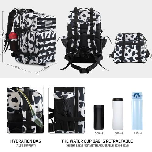 45L Military Tactical Backpack 3 Day Molle Assault Pack Large Army Bug Out Bag Rucksack Daypack for Men Outdoor Hiking Army Camping Hunting, Cow Print - color: Cow Print