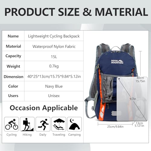 Bike Backpack With Rain-Cover, Mountain Biking Backpacks, Lightweight Packable Daypack Waterproof For Travel, Small Backpack For Bicycle Riding,Hiking,Camping (Navy Blue) - color: Navy Blue