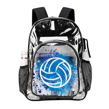 Volleyball Clear Backpack Heavy Duty for Girls Kids Boys Women | Large Cool PVC Volleyball Theme Printing Transparent Backpacks for Schools Stadium Concerts Work - Clear/Black - color: Volleyball Clear Backpack 2 Black With Front Pocket