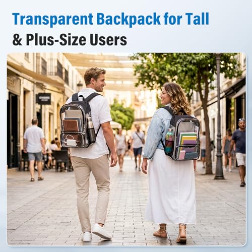 Heavy Duty Clear Backpack,18.5 inch Extra Large Clear Backpacks with Durable 0.5mm PVC,See Through Bookbag for Travel, Security,Work