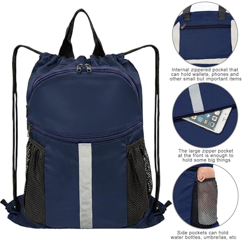 Drawstring Backpack with Shoes Bag Waterproof String Beach Bag for Sports Gym Swim（Navy） - color: Navy