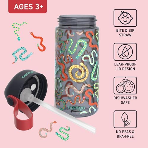 Bentgo Kids Water Bottle - Leak-Proof, Durable Tritan PFAS- & BPA-Free 15 fl oz, Kids/Toddlers Ages 3+ for School & Sports; Bite & Sip Spout, Carrying Handle, Dishwasher Safe (NEW Sssnakes) - color: Sssnakes