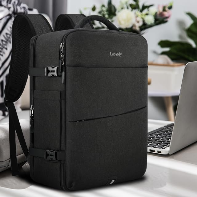 Lubardy Travel Backpack for Men Women 17 Inch Flight Approved Carry on Backpack Waterproof Large 40L Luggage Daypack Business College Weekender Overnight Laptop Backpack with 3 Packing Cubes, Black - color: Black(backpack With 3 Packing Cubes)