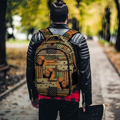 Carry On Anti Theft Laptop Backpack Fall Camouflage Camo American Flag Hunting Deer, Large Sturdy Travel Bag with Multi Compartments for Business Weekender Hiking - color: Pattern (348)