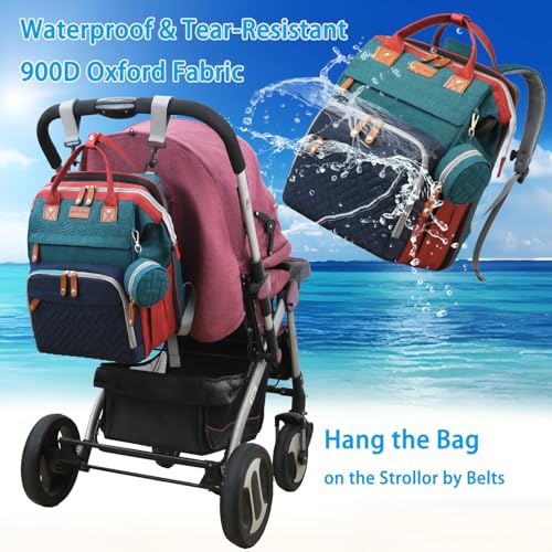 Jeryswet Baby Diaper Bags with Changing Station, Waterproof Large Capacity Diaper Bag Backpack for Moms Dads with USB Charging Port and Stroller Straps, Baby Shower Gifts, RGB - color: Green-blue-red