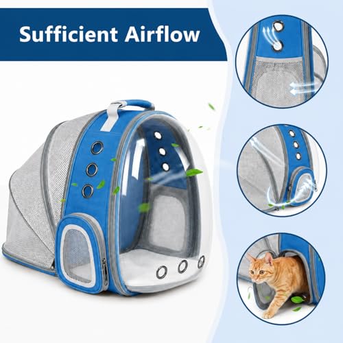 Expandable Cat Carrier Backpack with Bubble Window, Blue - color: Blue