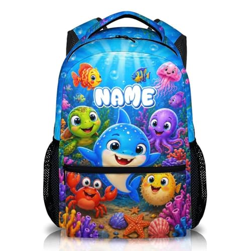 Personalized Backpack for Kids Toddlers Custom Bookbag for Boys Girls Unisex, Cute Fun Sea Animal School for Kindergarten Preschool Elementary - color: Blue