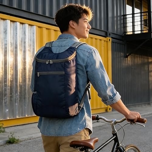 Portable Folding Backpack, Travel Hiking Backpack, Light and Compact, Waterproof and Durable, Super Large Capacity, Outdoor Camping, Travel Storage, Daily Use (Dark Blue)